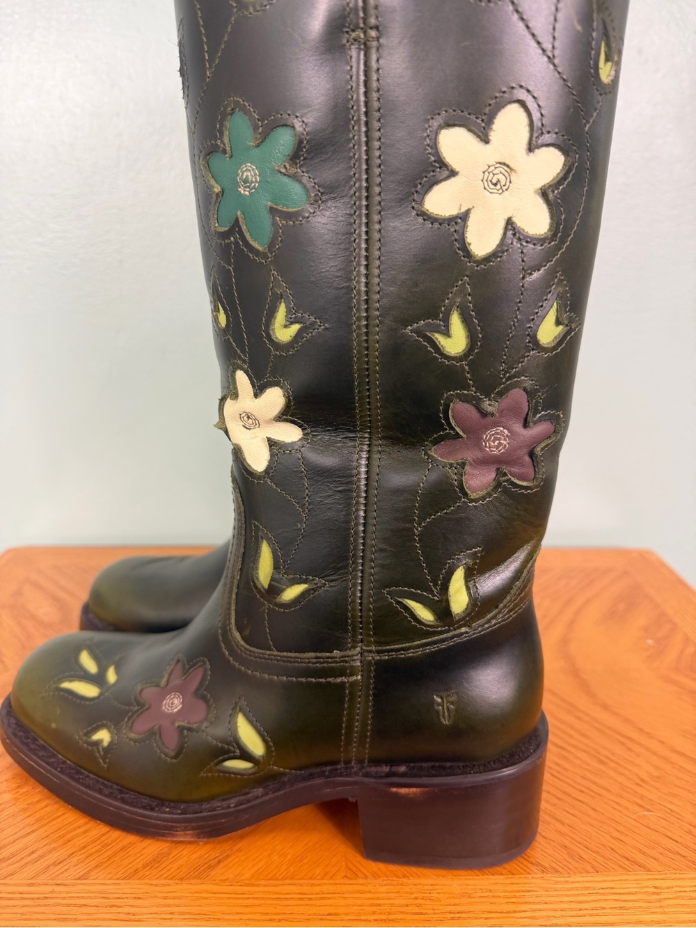 FRYE Campus 14L Boots Leather Floral Green Size 6.5B - Picture 7 of 12